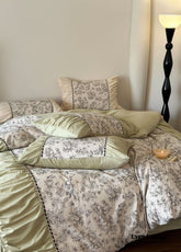 French Black Lace Bedding Set - Matcha Green